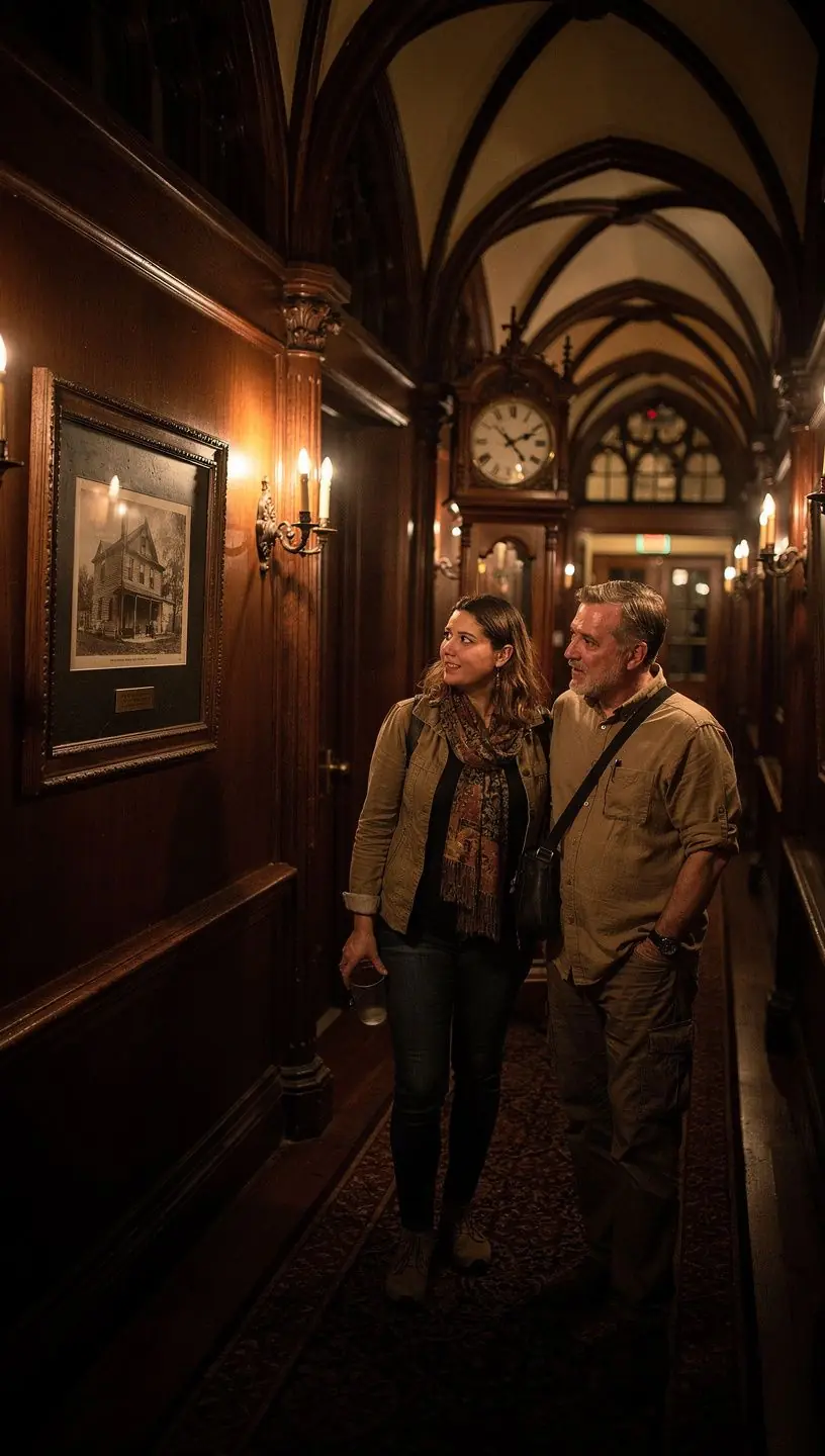 Зловещий коридор в заброшенном отеле, где, по слухам, обитают призраки и происходят мистические события.